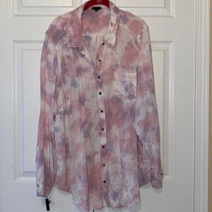 Torrid Button Down Tie Dye Purple pink Blouse 3X